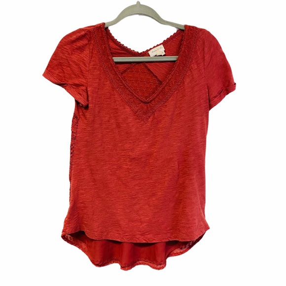 Anthro Meadow Rue Lace Patch Work T Shirt Blouse - Picture 12 of 13